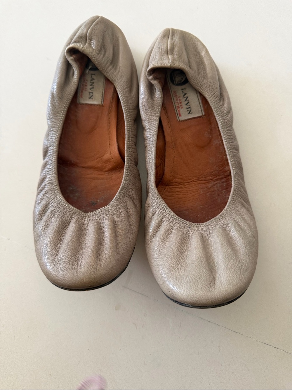 Lanvin Neutral Taupe Leather Ballet Flats